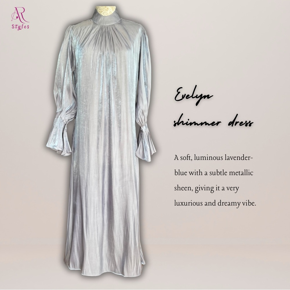 NWT Shimmer Long Sleeve Modest Dress in Silver